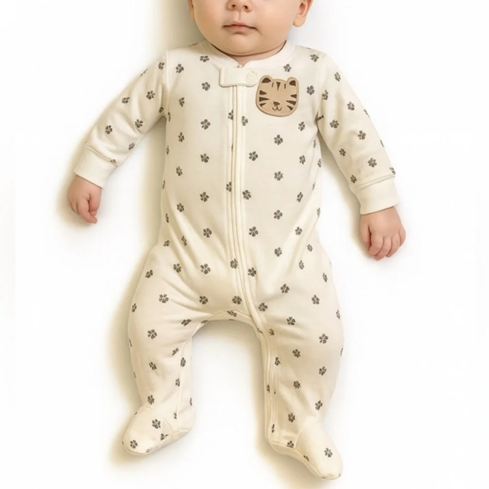Carter's White and Gray Paw Print Baby Onesie